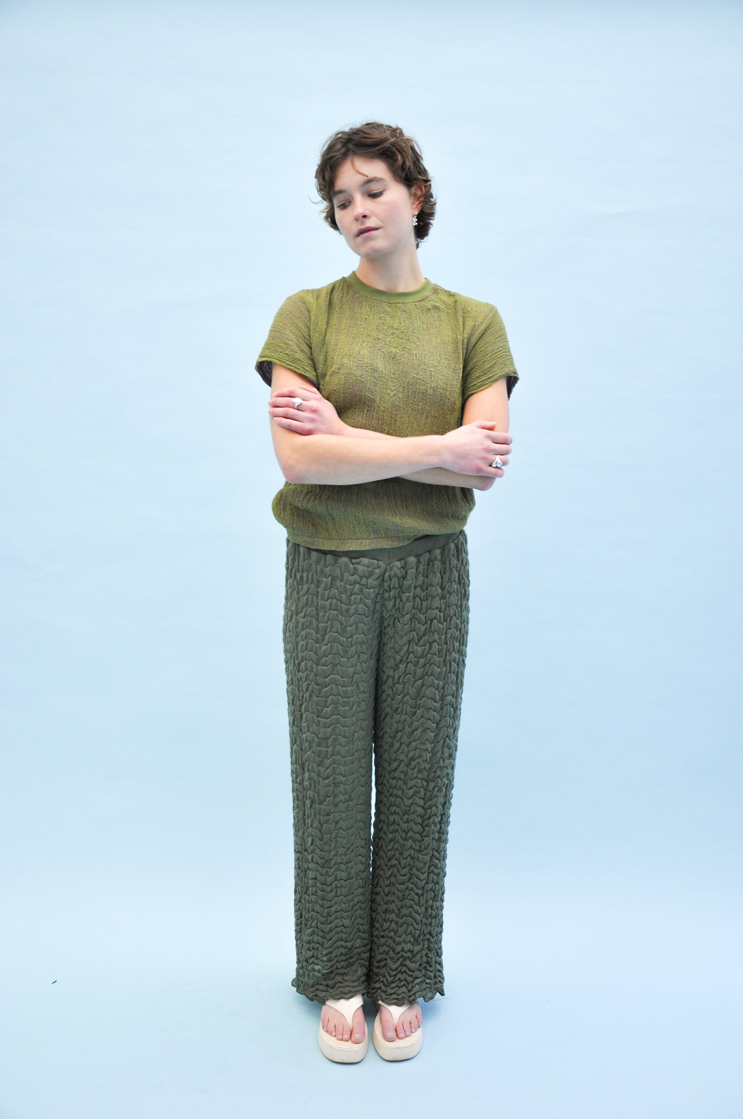 Light Foam Knit Trouser in Dark Green