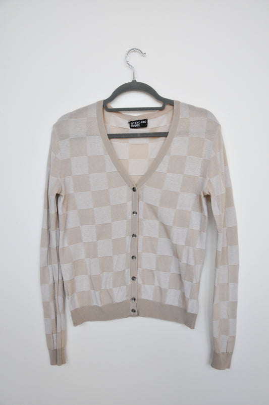 Standard Issue Checkered Cardigan - beige/white