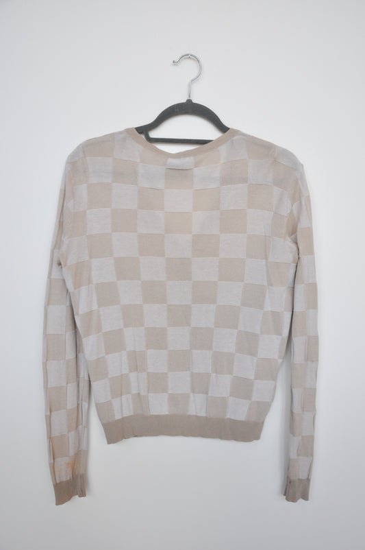 Standard Issue Checkered Cardigan - beige/white