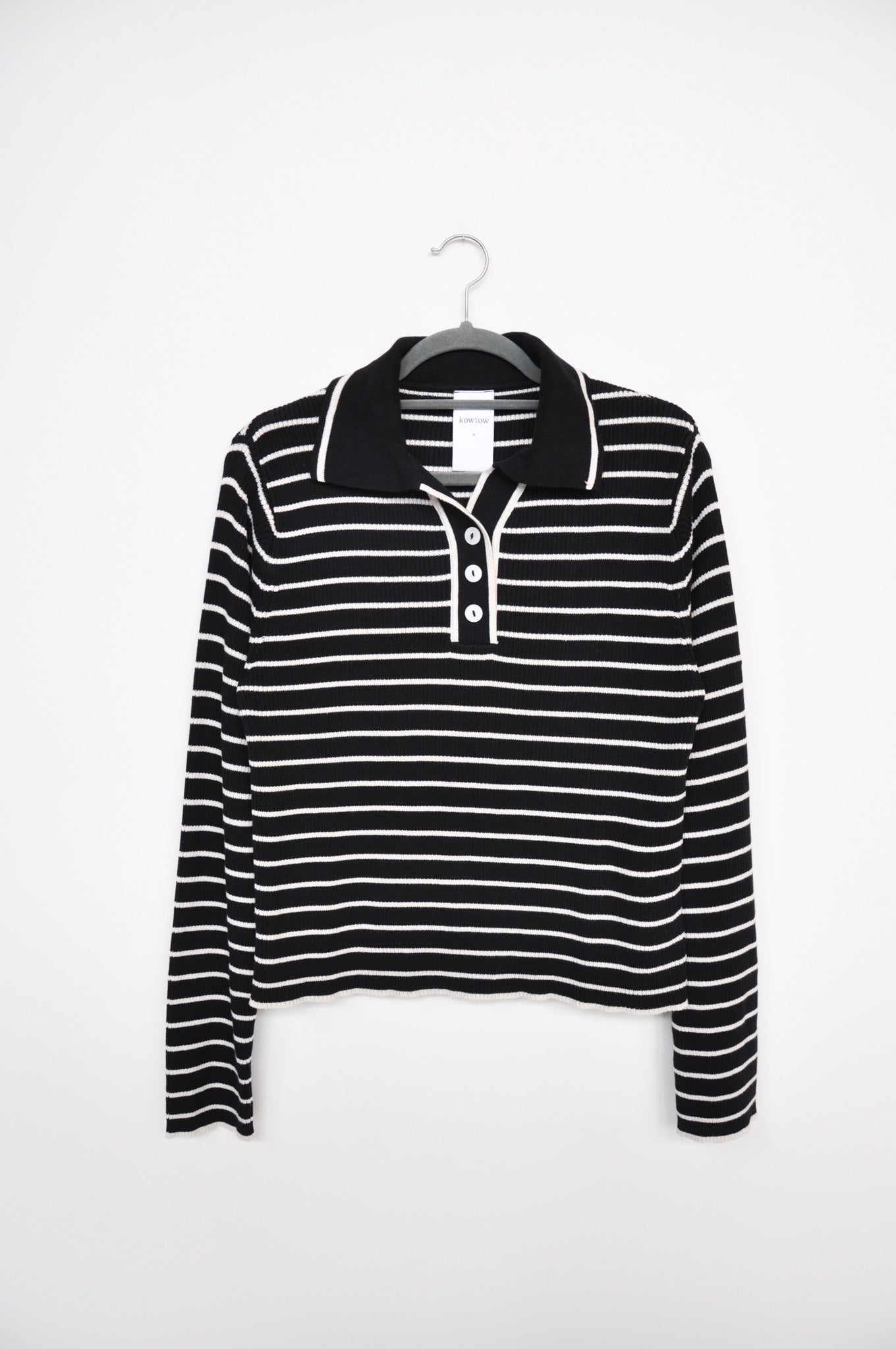 Kowtow Longsleeve Polo - Black/White Stripes