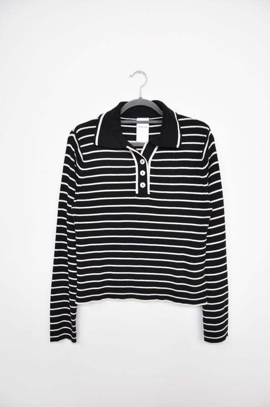 Kowtow Longsleeve Polo - Black/White Stripes