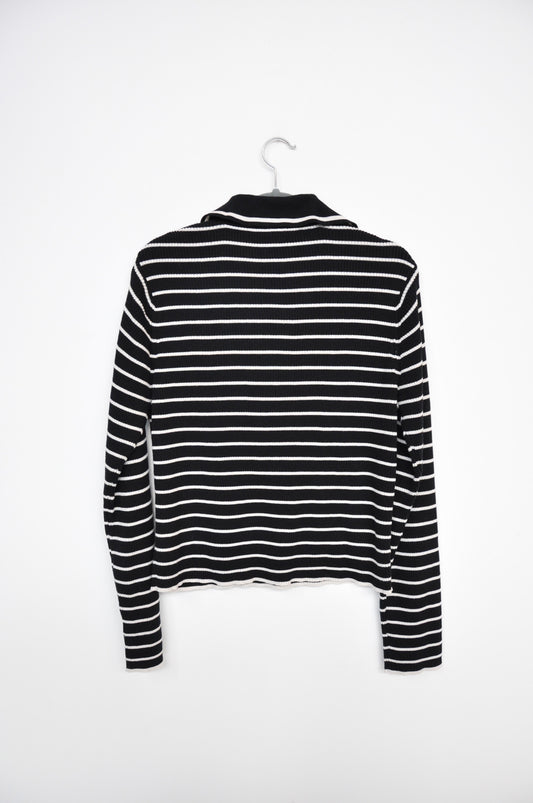 Kowtow Longsleeve Polo - Black/White Stripes
