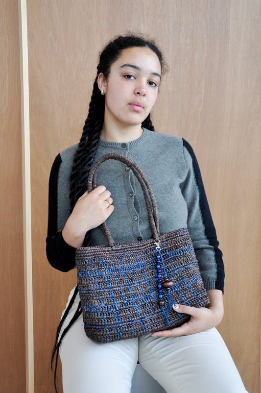 Faded Tartan Classic Tote With Charm in Mid Brown