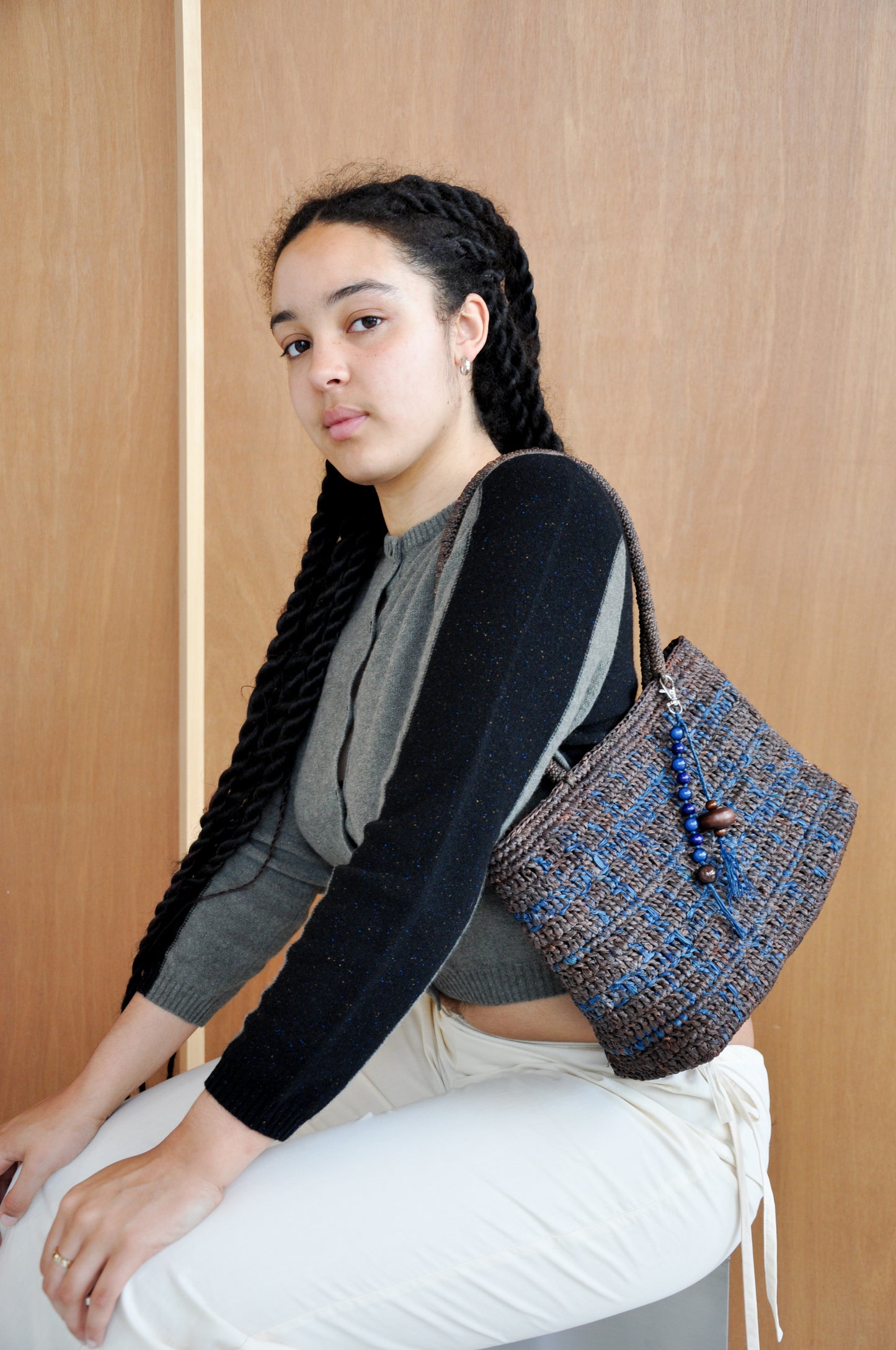 Faded Tartan Classic Tote With Charm in Mid Brown