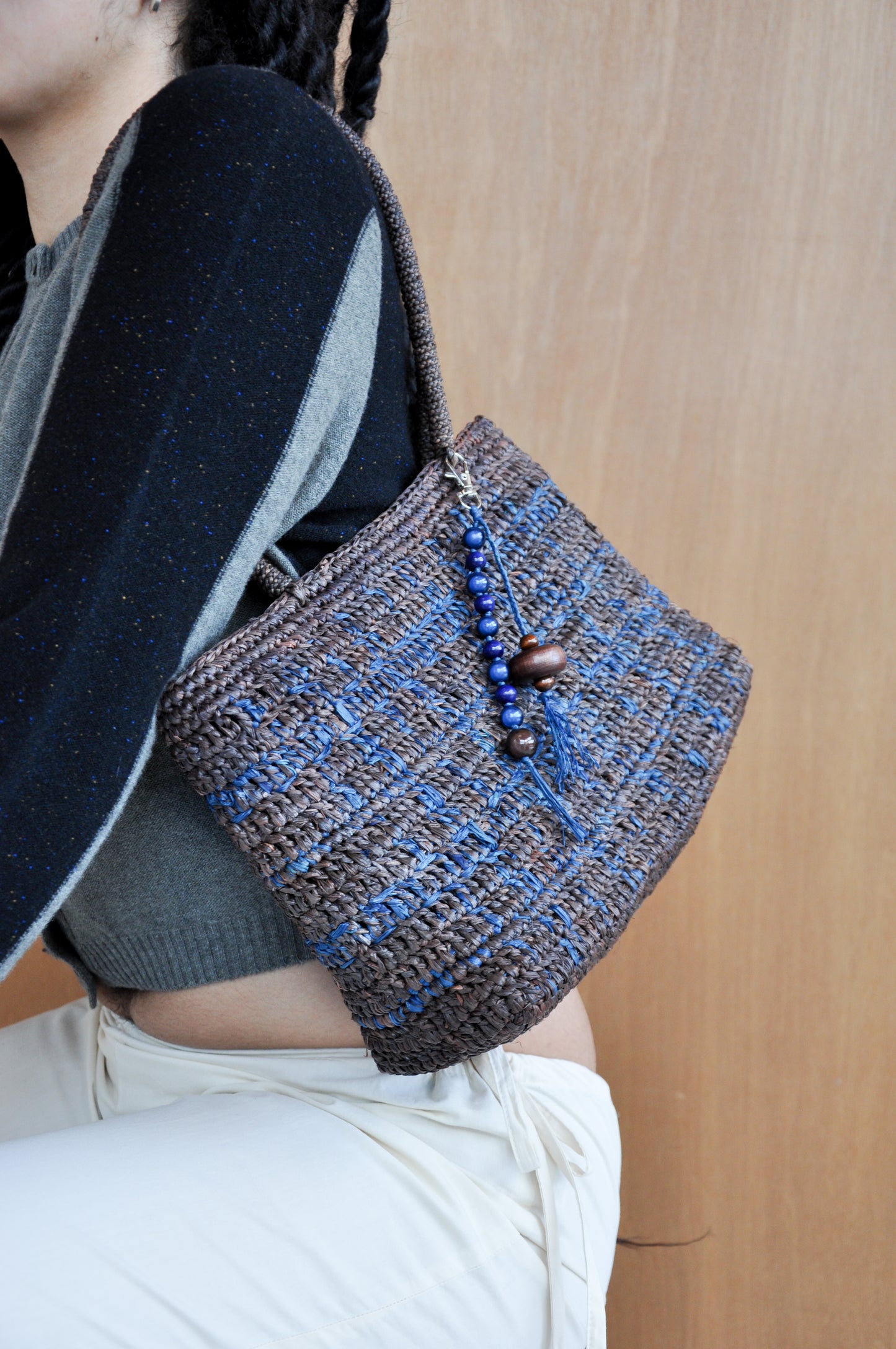 Faded Tartan Classic Tote With Charm in Mid Brown