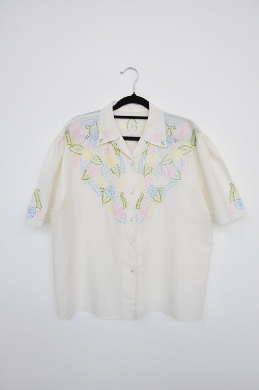 Embroidered Short Sleeve Shirt - Cream / Multi-Colour