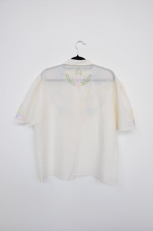Embroidered Short Sleeve Shirt - Cream / Multi-Colour