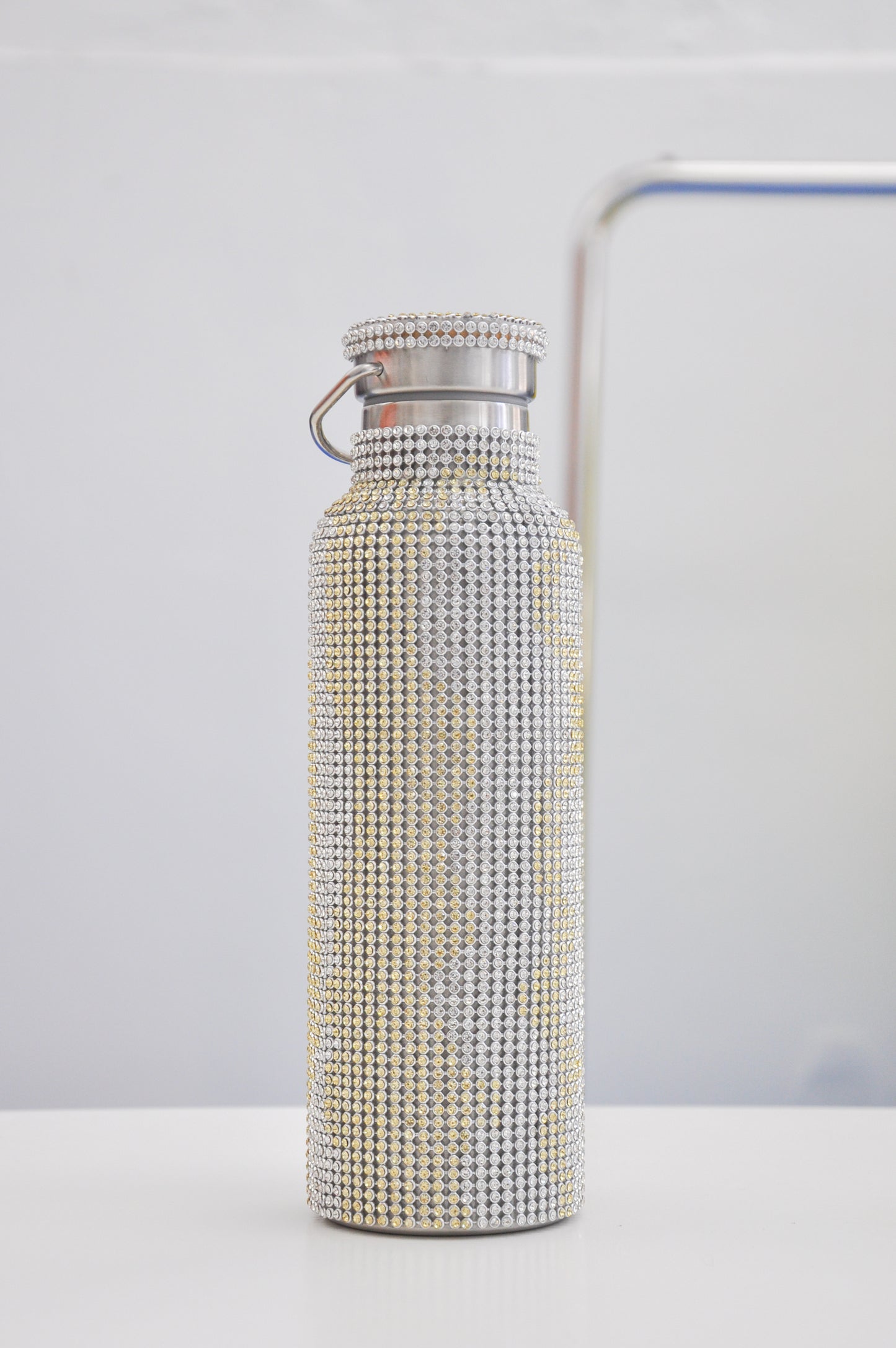 Rhinestone Water Bottle in Champagne Squiggle