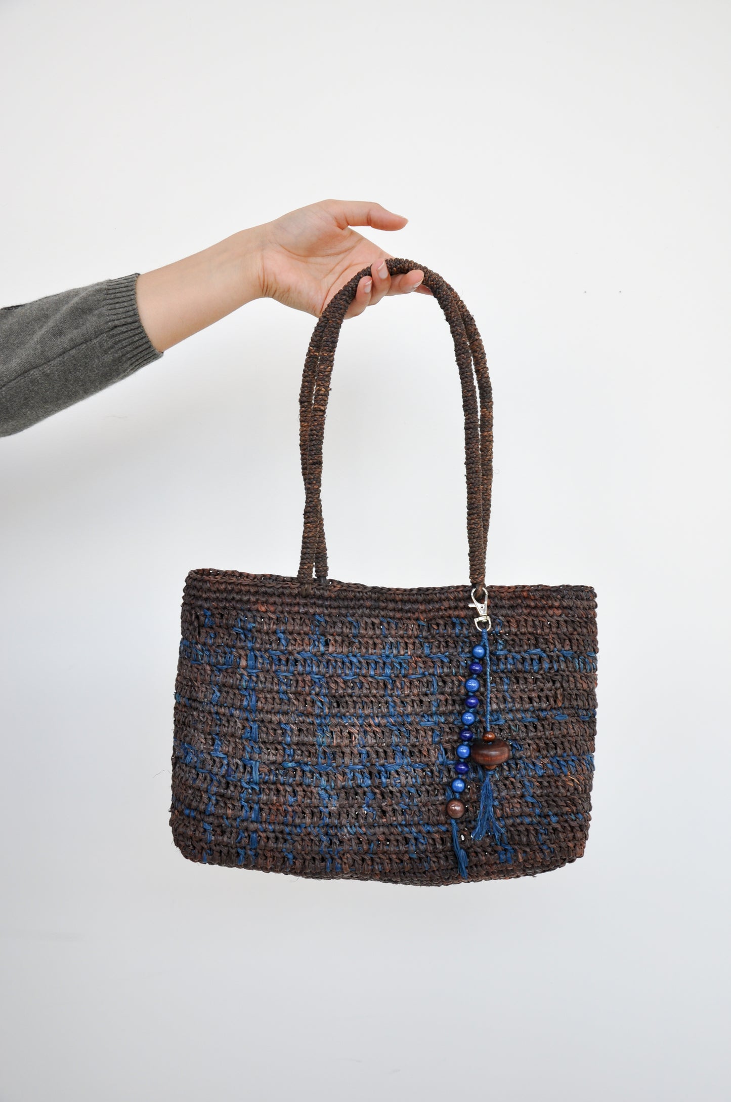 Faded Tartan Classic Tote With Charm in Mid Brown