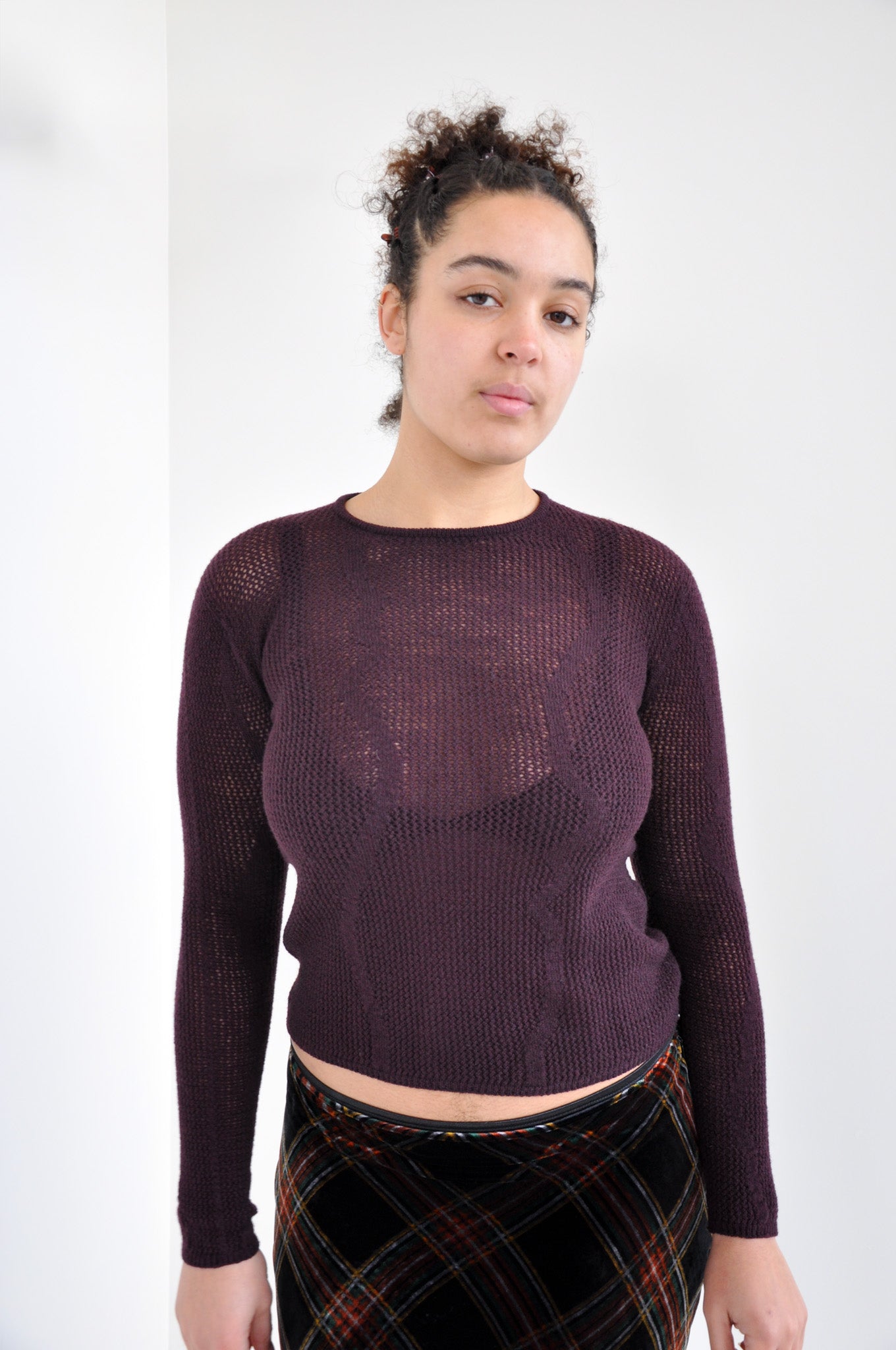 Slow Mesh Knit Longsleeve in Auburgine