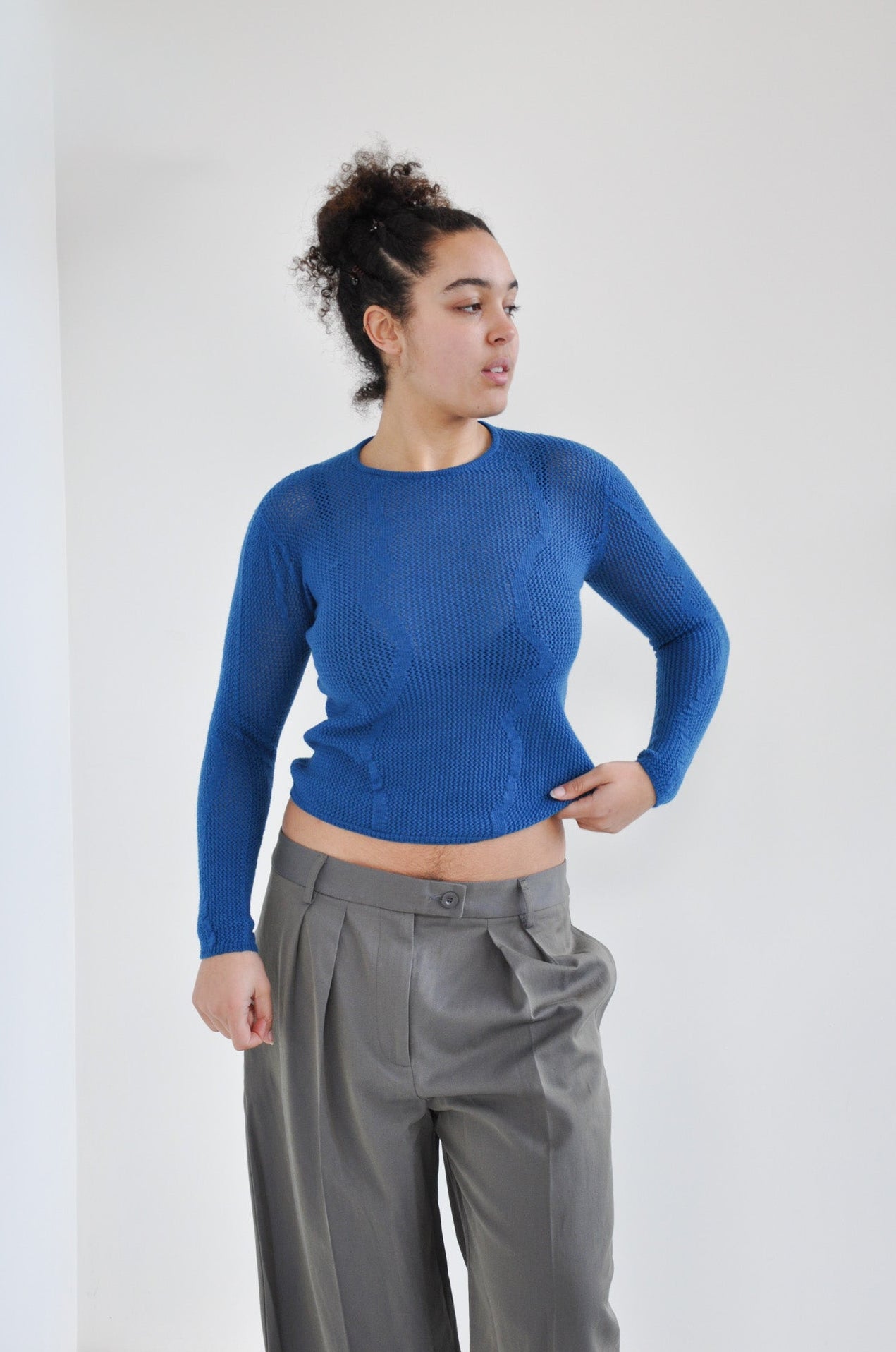 Slow Mesh Knit Longsleeve in Bright Blue