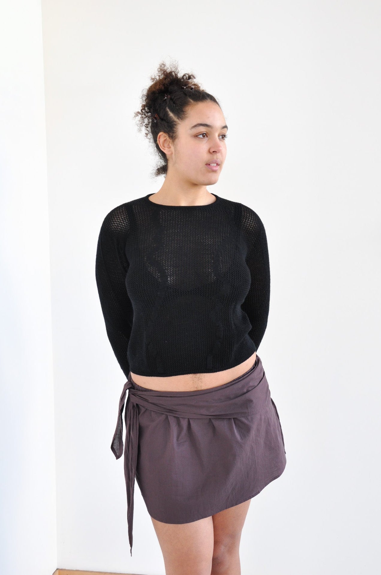 Slow Mesh Knit Longsleeve in Deep Black