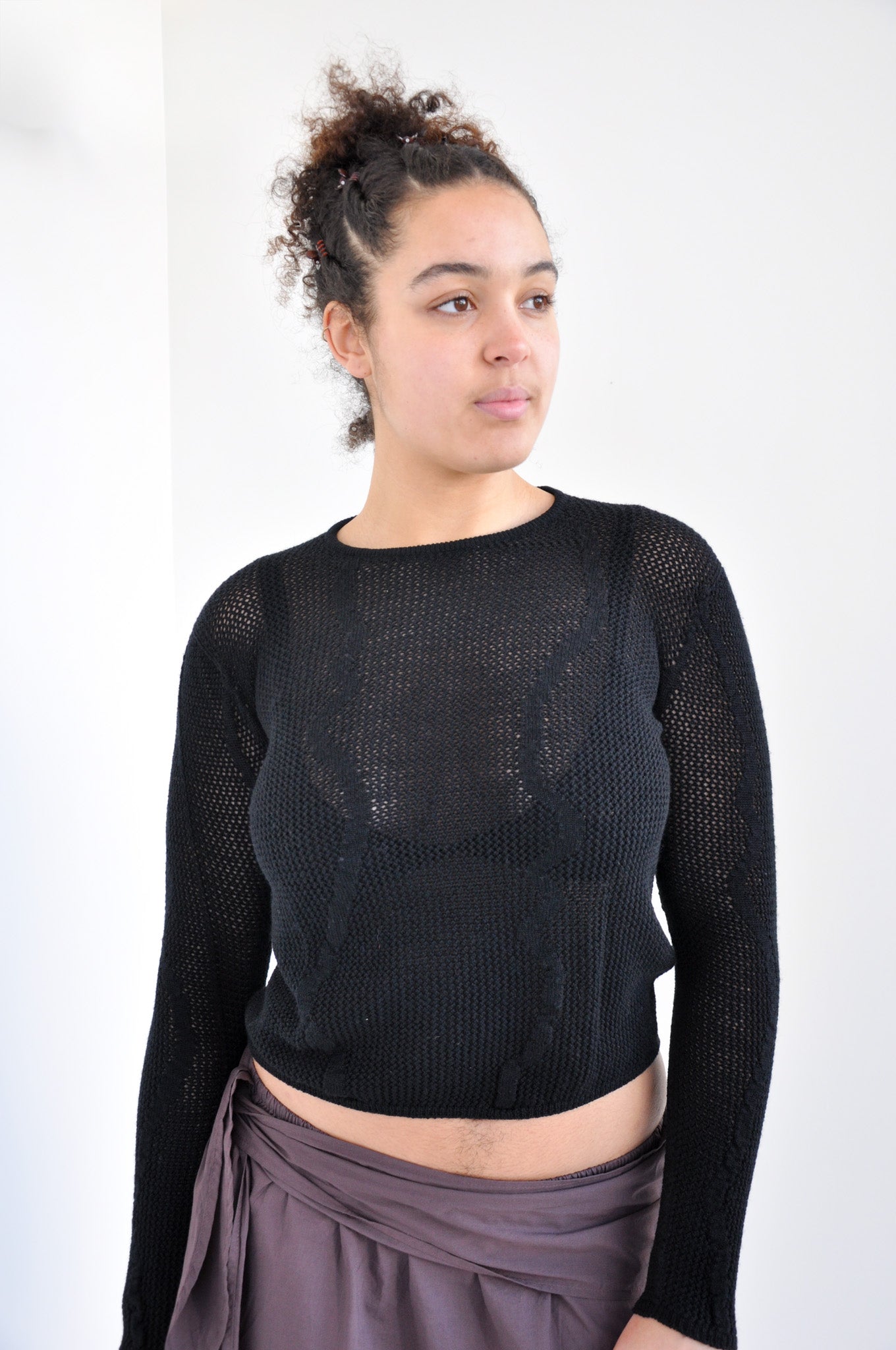 Slow Mesh Knit Longsleeve in Deep Black