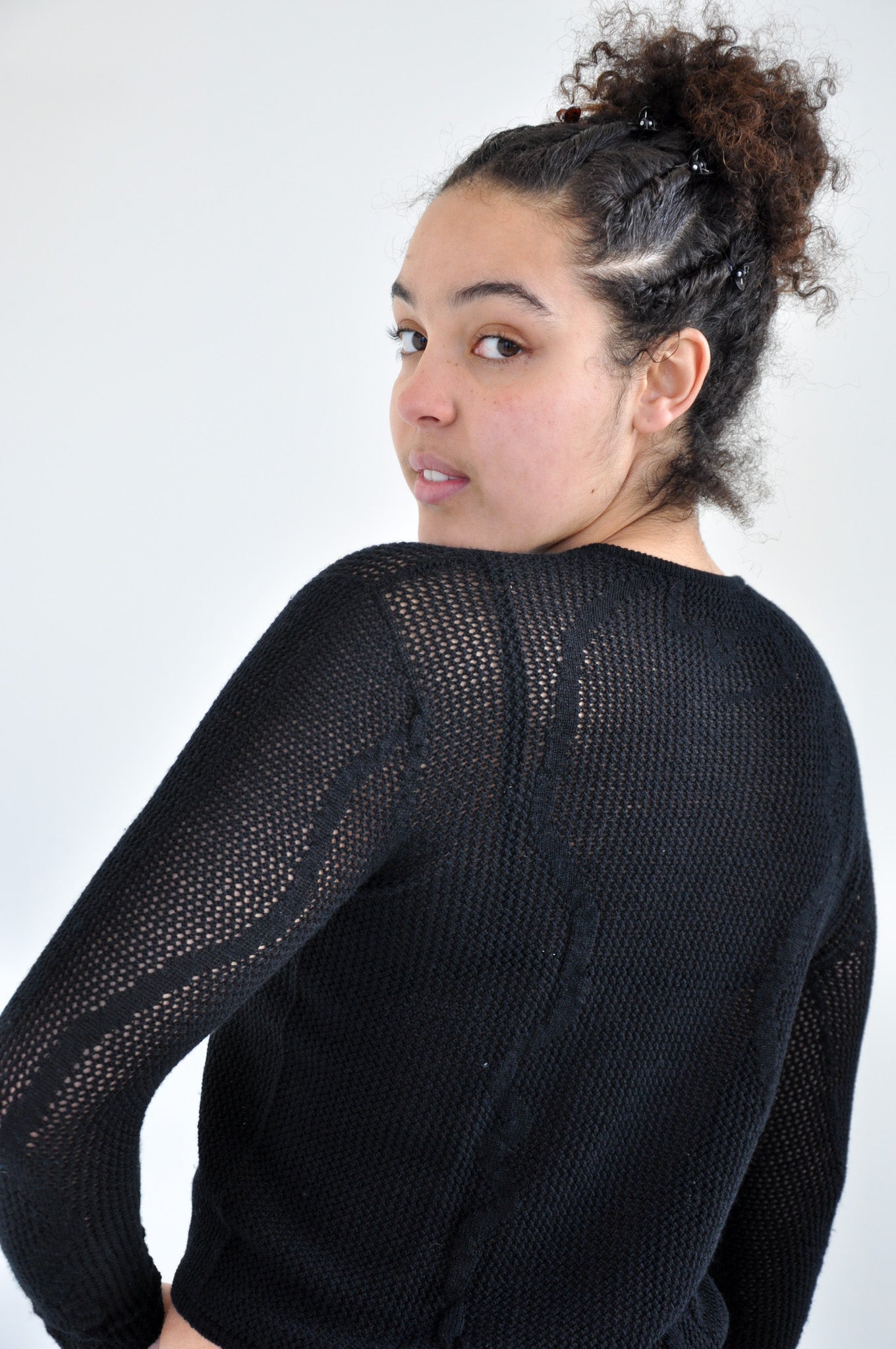 Slow Mesh Knit Longsleeve in Deep Black