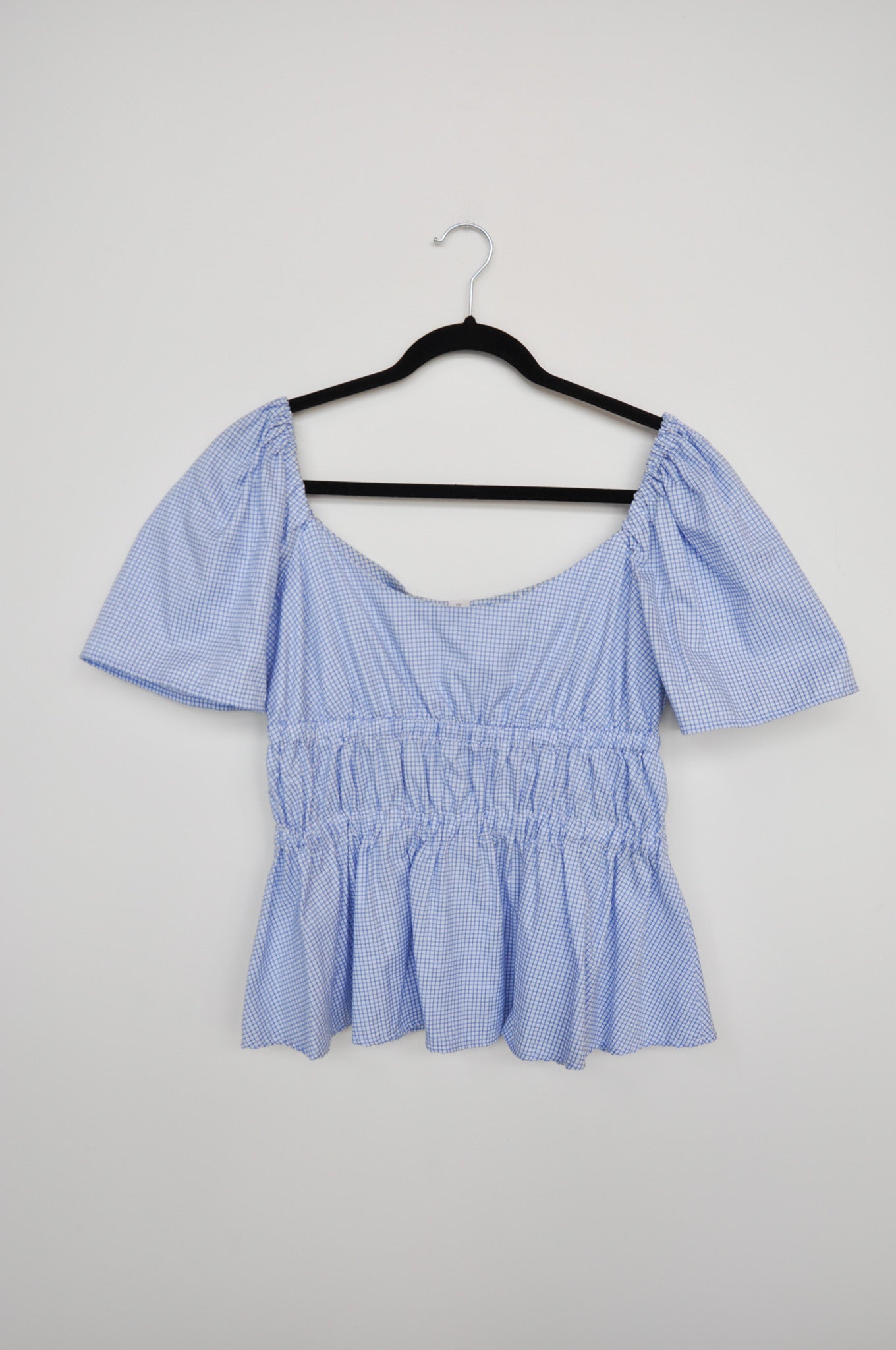 Ellis Off-The-Shoulder Blouse - Blue Gingham