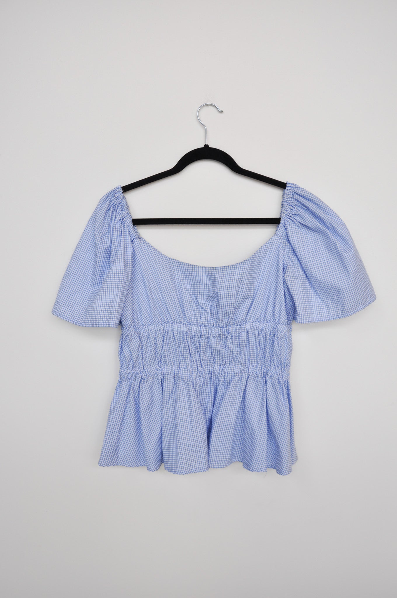 Ellis Off-The-Shoulder Blouse - Blue Gingham