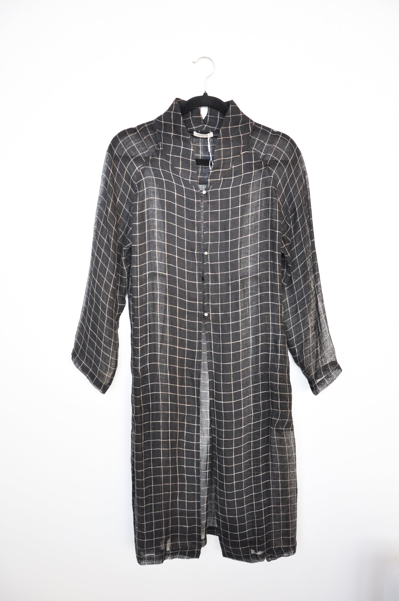 Traces of Me Sheer Linen Coat - Grey/white Check