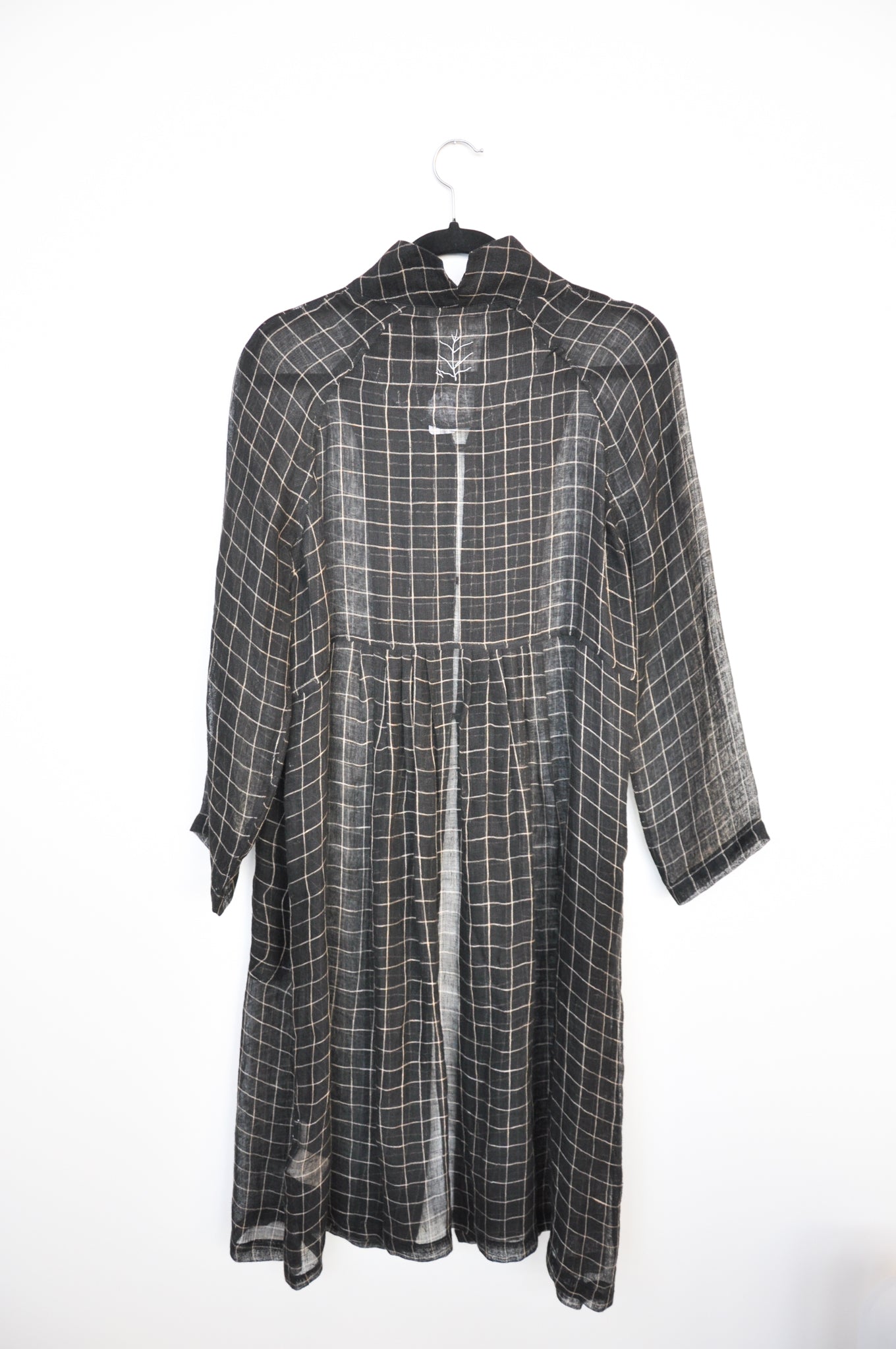 Traces of Me Sheer Linen Coat - Grey/white Check