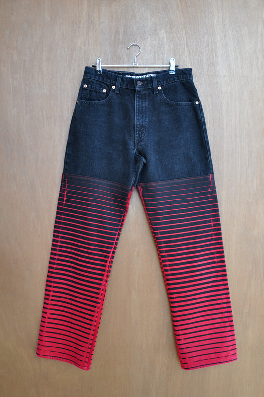 Upcycled Jeans Red Print