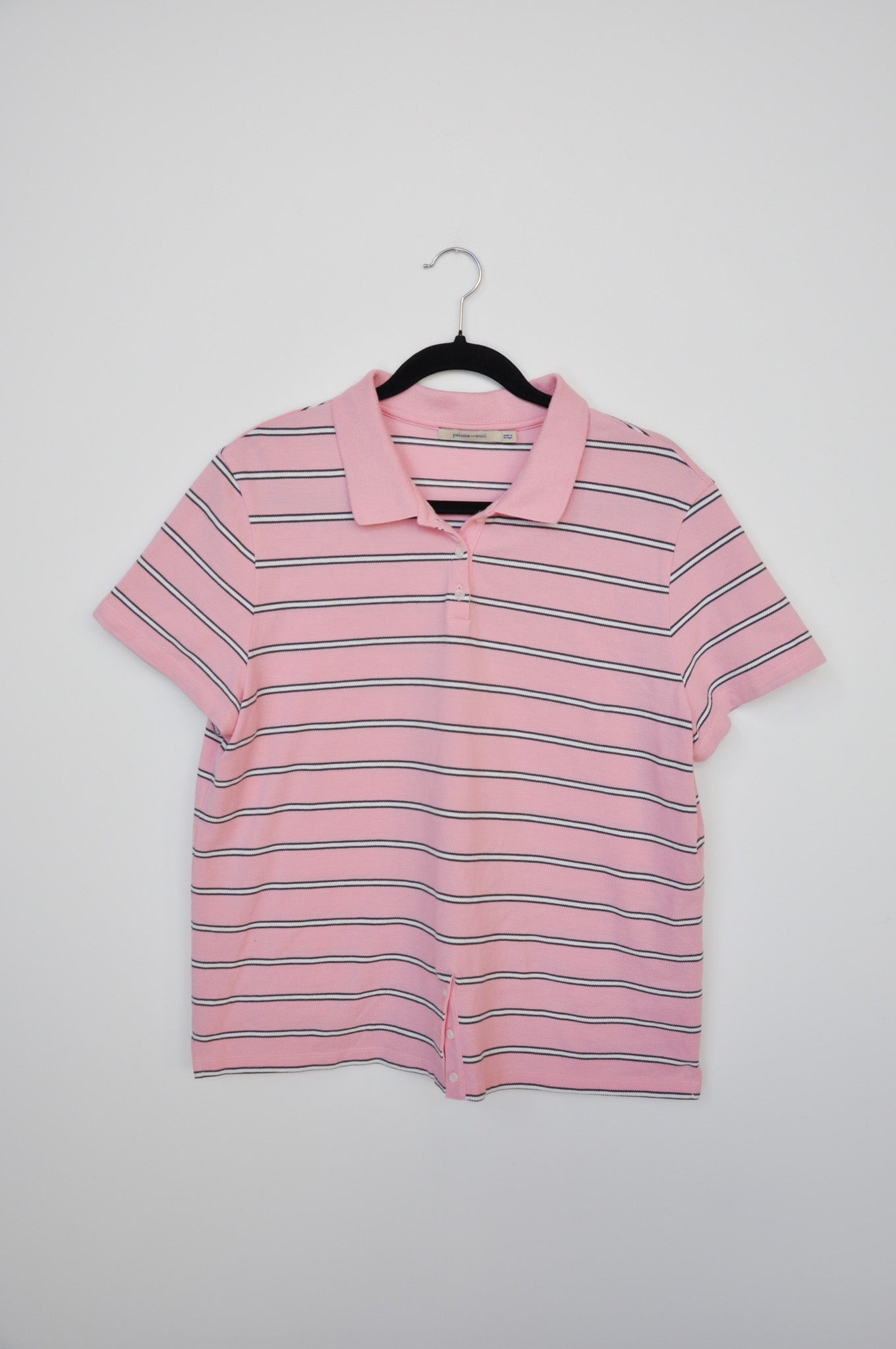 Paloma Wool Polo Top - Pink / Grey Stripe