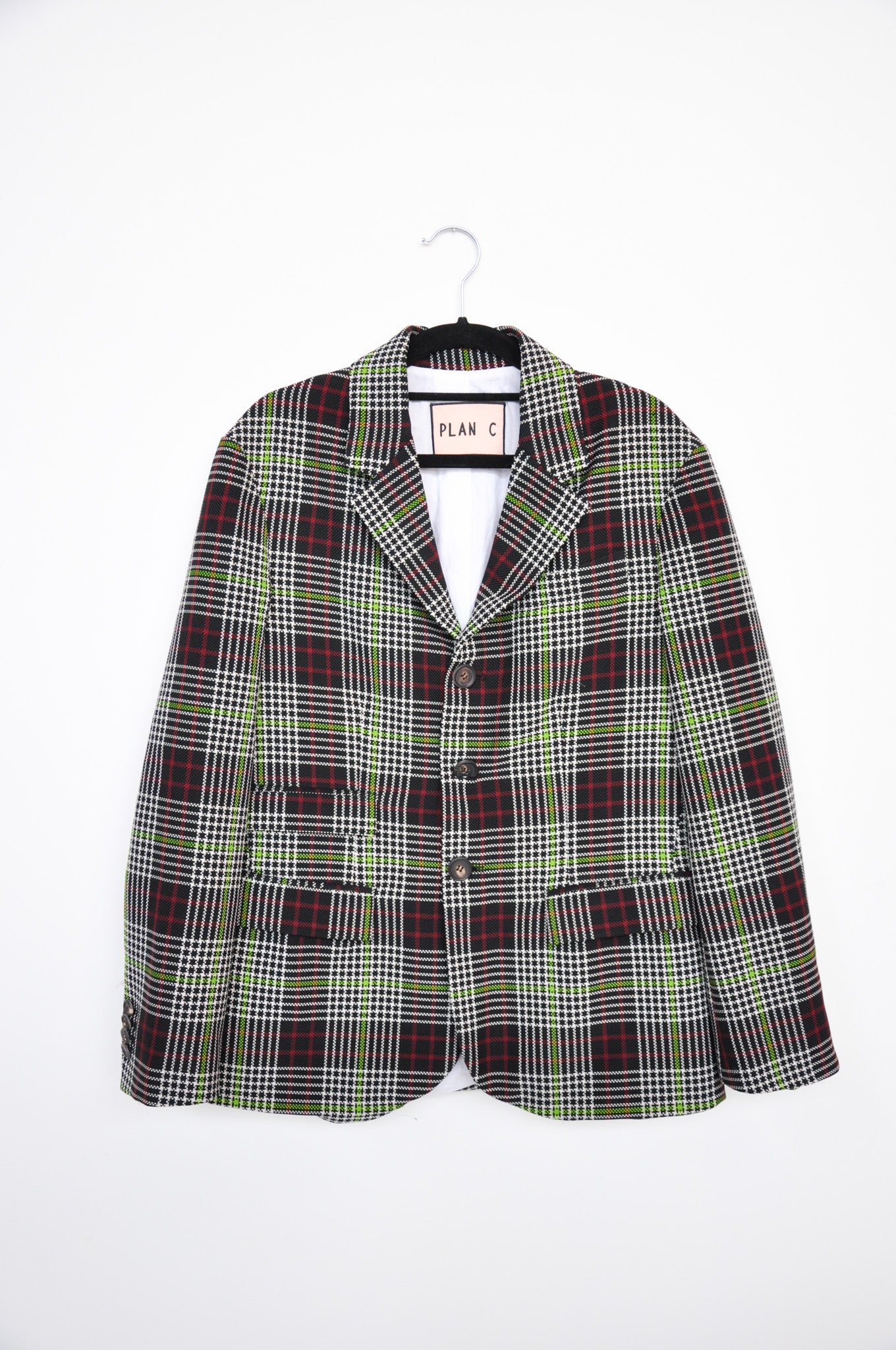 Plan C Blazer - Black/Red/Lime Tartan
