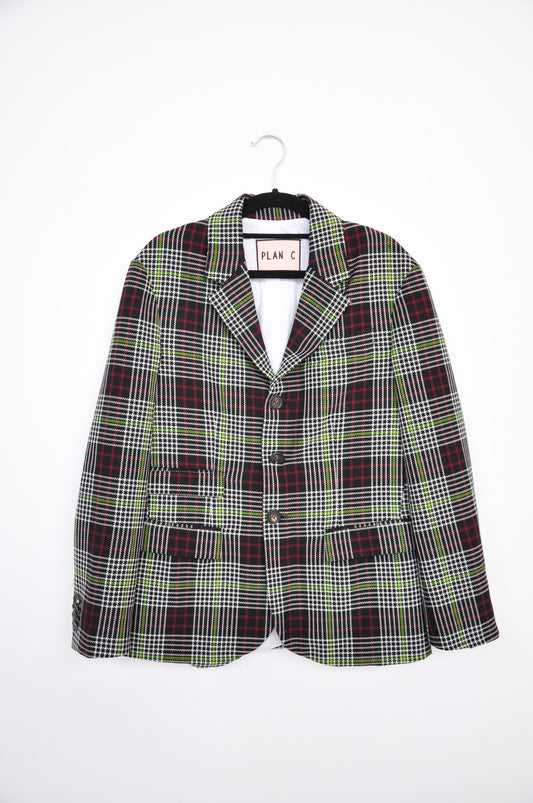 Plan C Blazer - Black/Red/Lime Tartan
