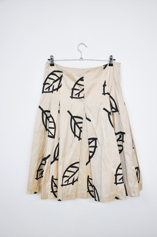 Marylin Sainty Silk Skirt - Champange/Black Leaves