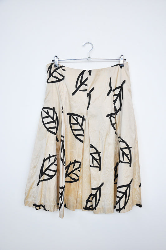 Marylin Sainty Silk Skirt - Champange/Black Leaves