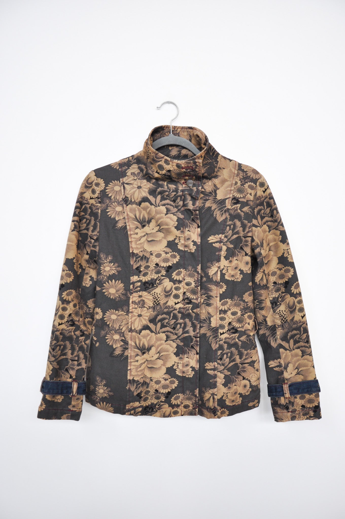 Glamdy Denim Moto Jacket - Brown/Floral