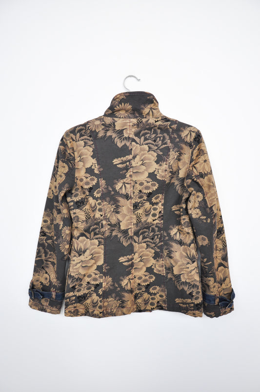 Glamdy Denim Moto Jacket - Brown/Floral