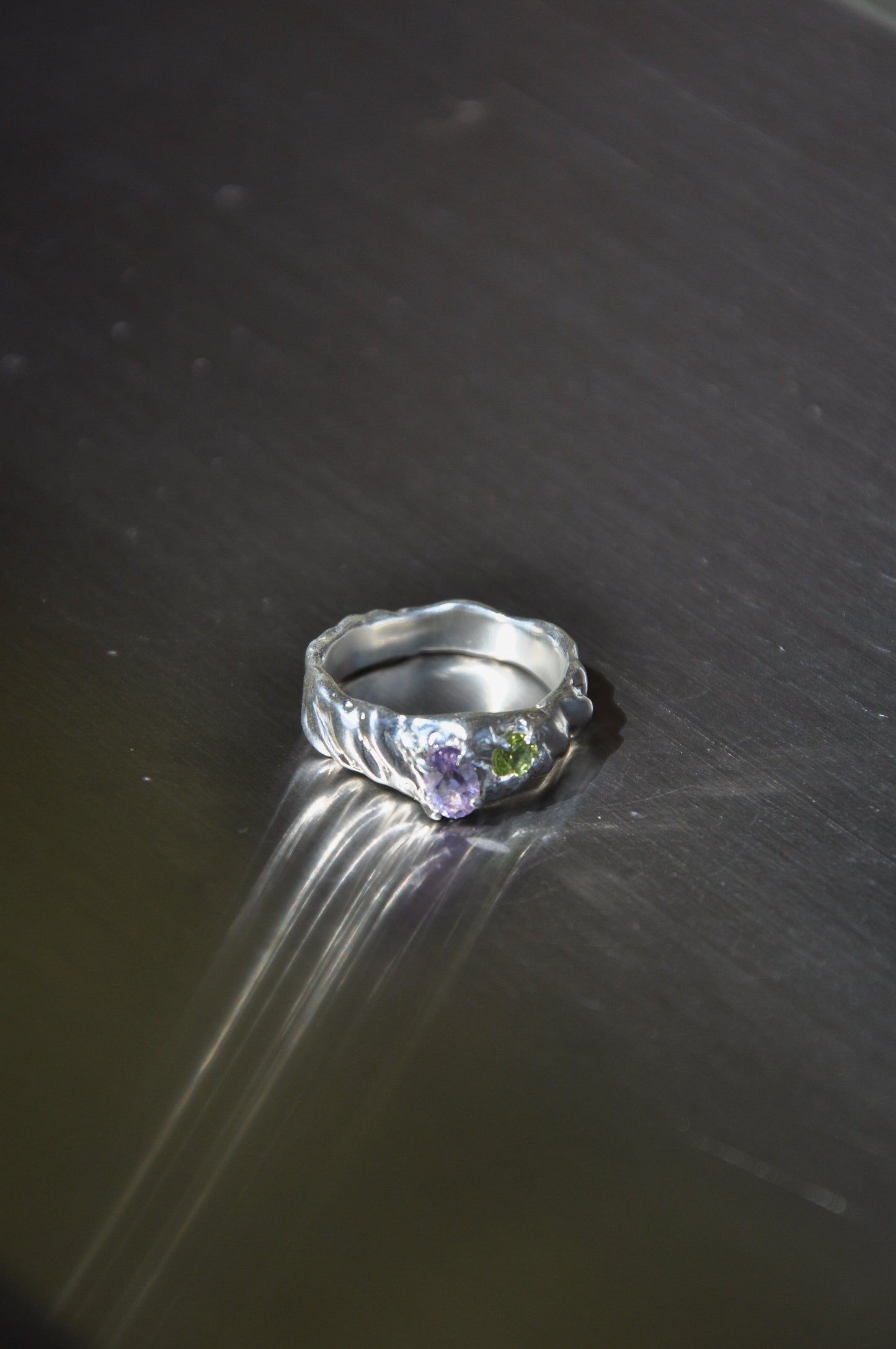 Duo Ring in Silver, Lemon Quartz & Amethyst