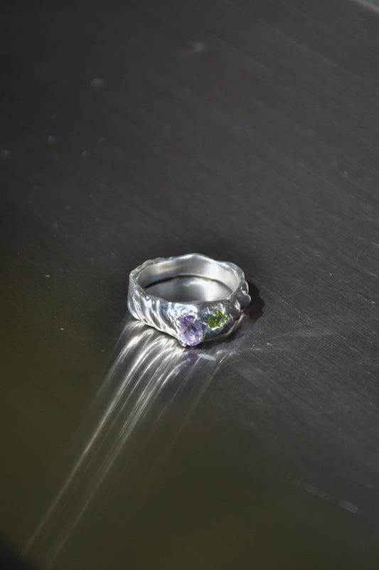Duo Ring in Silver, Lemon Quartz & Amethyst