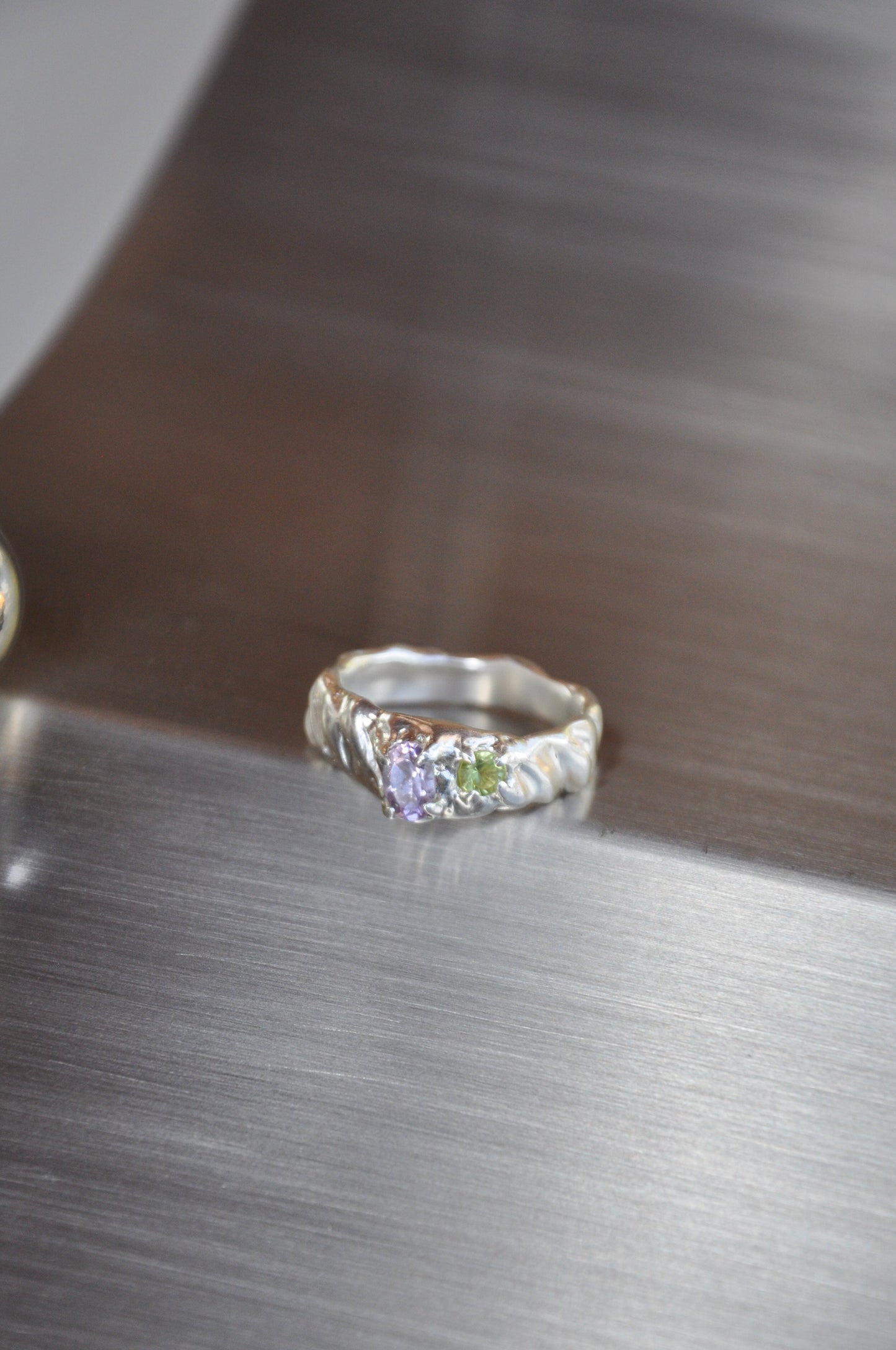 Duo Ring in Silver, Lemon Quartz & Amethyst