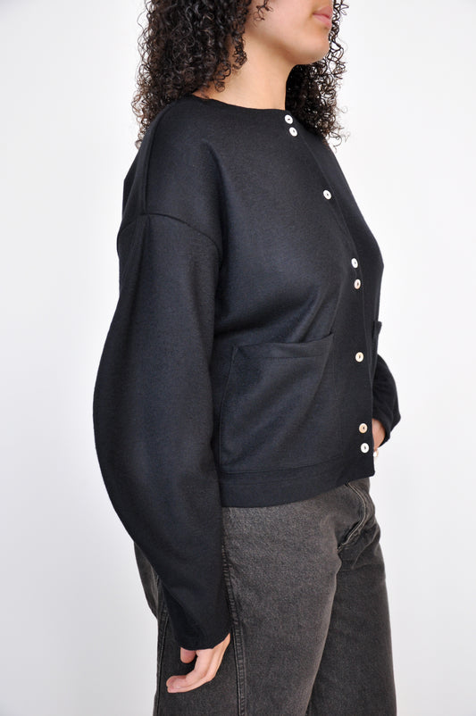Bonbori Cardigan in Black Wool