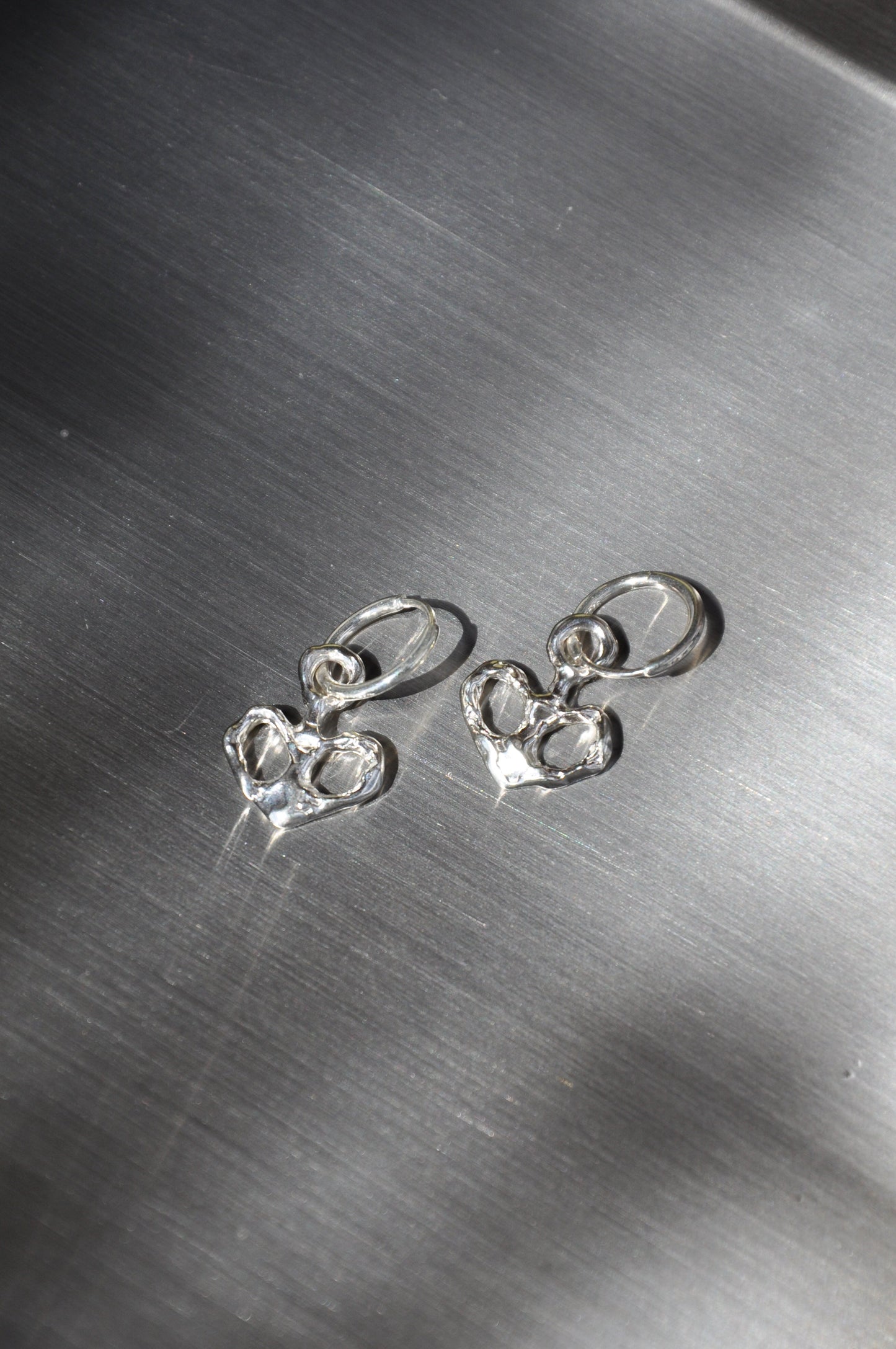 Spade Heart Charm Earring in Silver