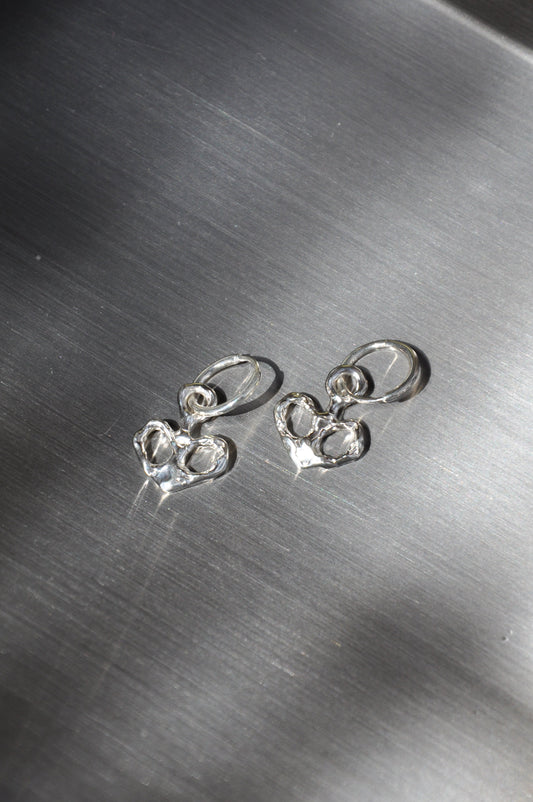 Spade Heart Charm Earring in Silver