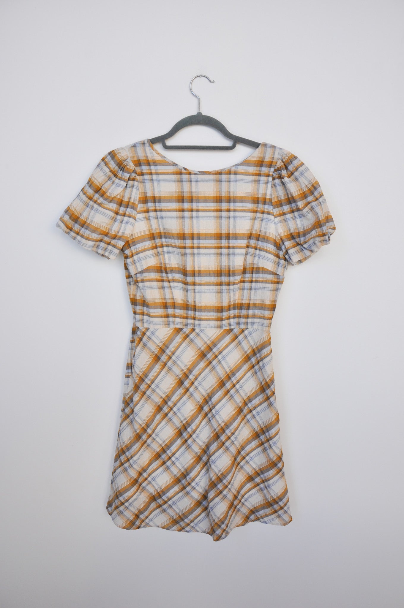 Penny Sage Mini Dress - Yellow/Blue Tartan