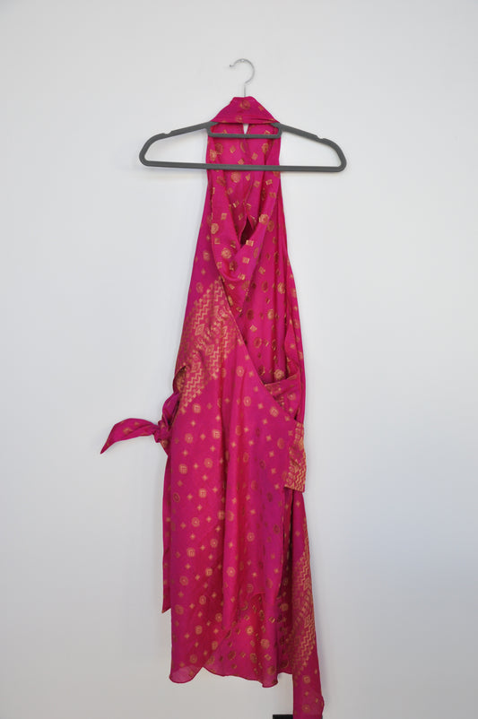 Carly Harris Wrap Dress- hot pink/gold