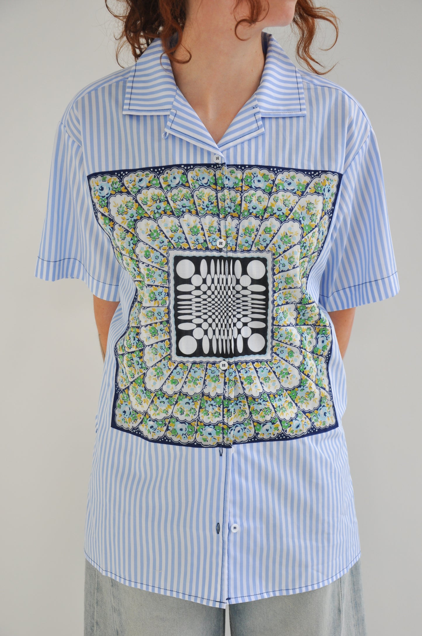 Handkerchief Shirt in Light Blue with Square Motif