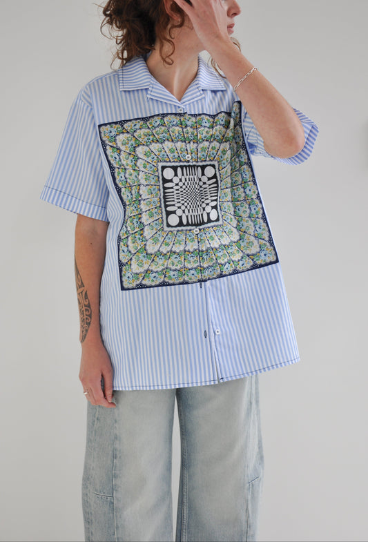 Handkerchief Shirt in Light Blue with Square Motif