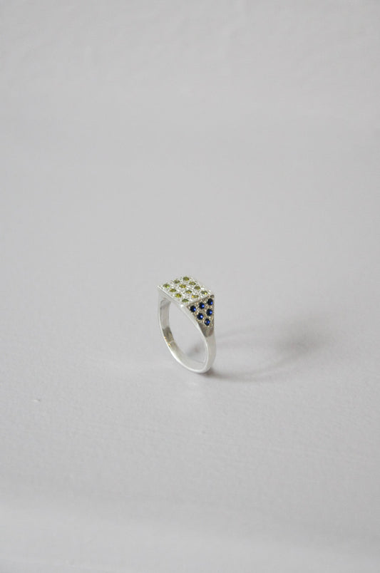 Disco Ring in Silver Blue, Green Multi
