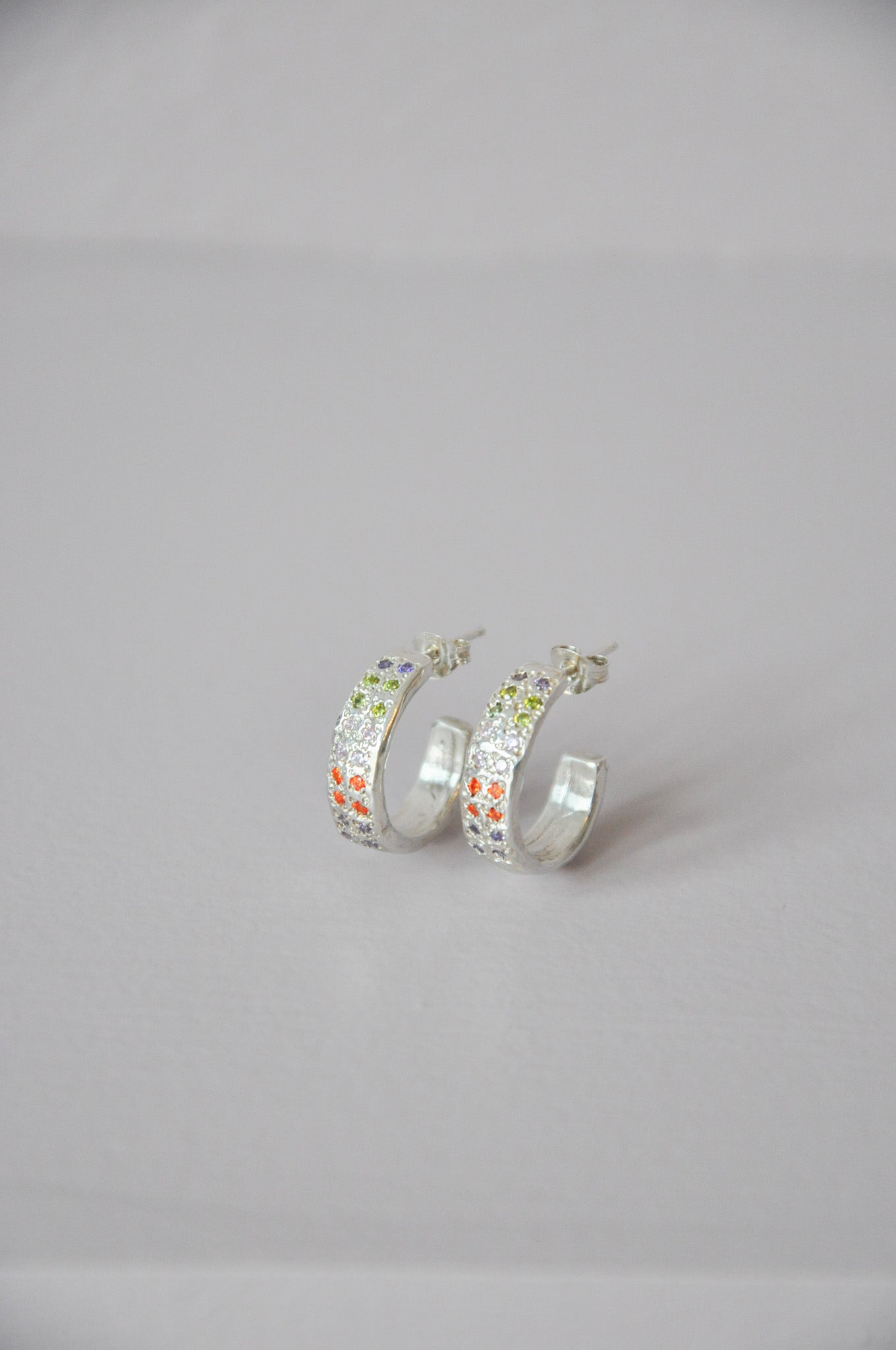 Double Dot Hoop Earrings in Silver & CZ Multi