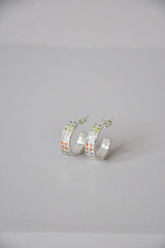 Double Dot Hoop Earrings in Silver & CZ Multi