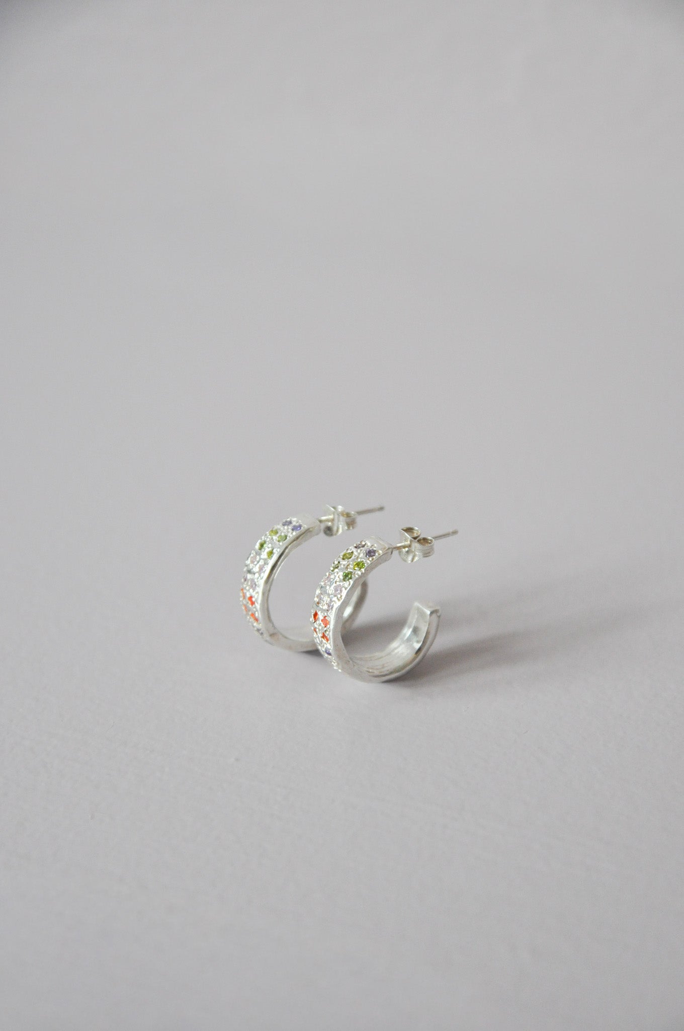 Double Dot Hoop Earrings in Silver & CZ Multi