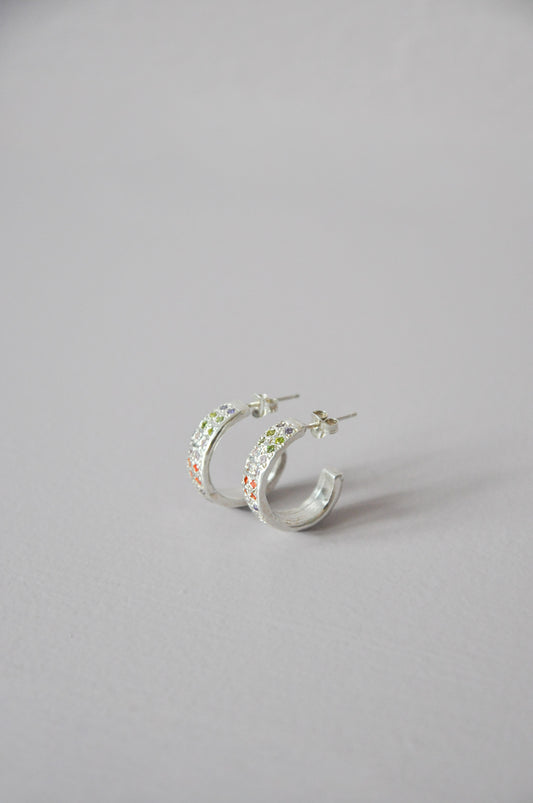 Double Dot Hoop Earrings in Silver & CZ Multi