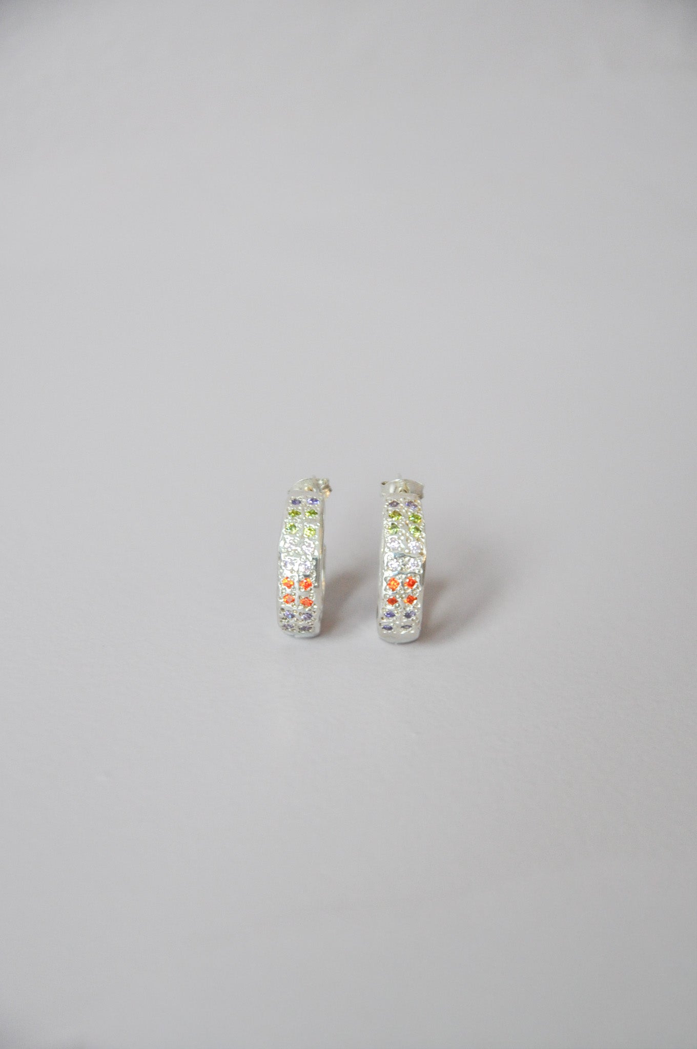 Double Dot Hoop Earrings in Silver & CZ Multi