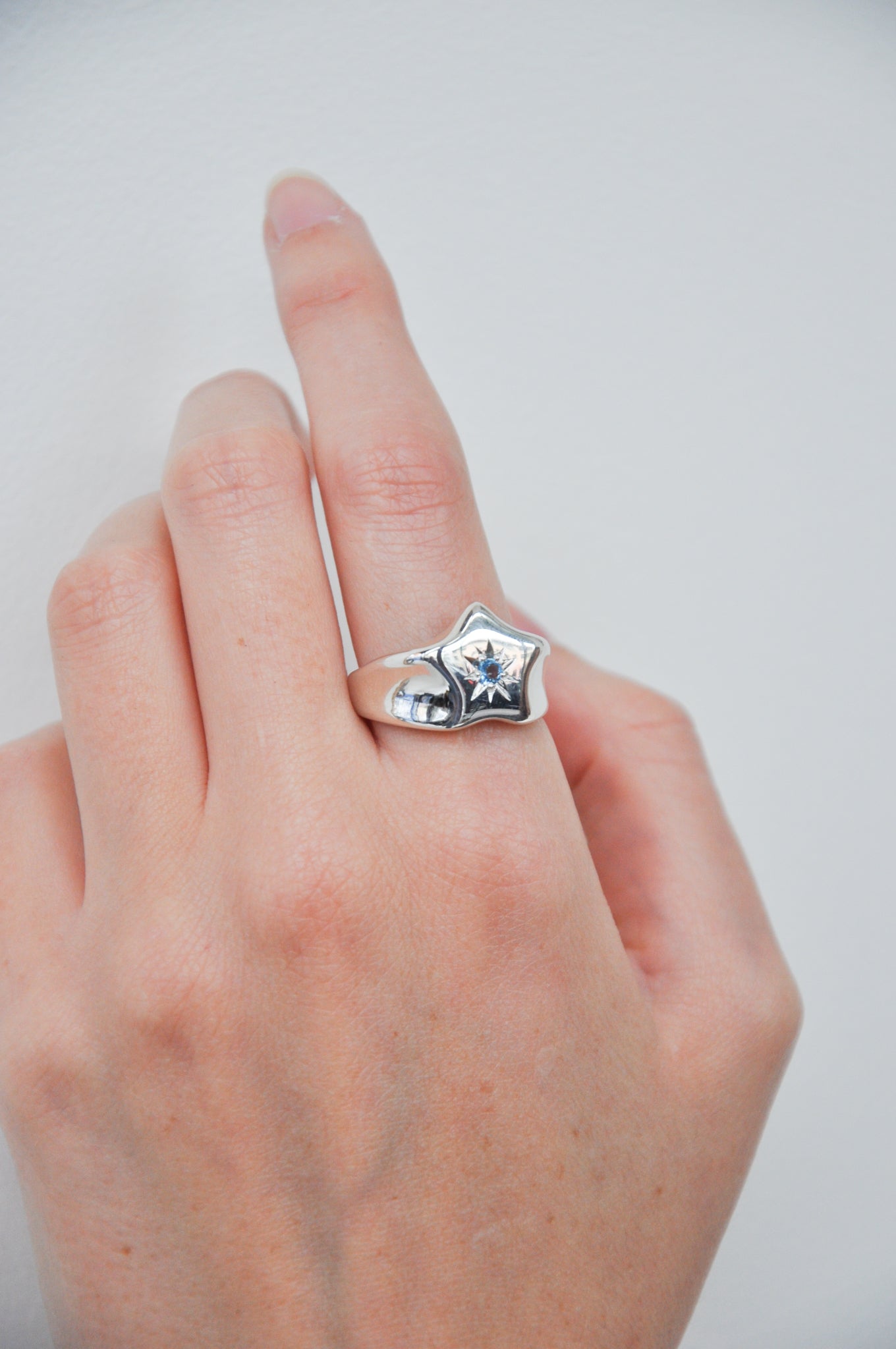Star Signet Ring in Silver & Topaz