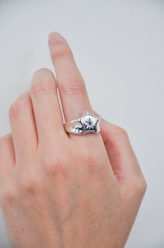Star Signet Ring in Silver & Topaz