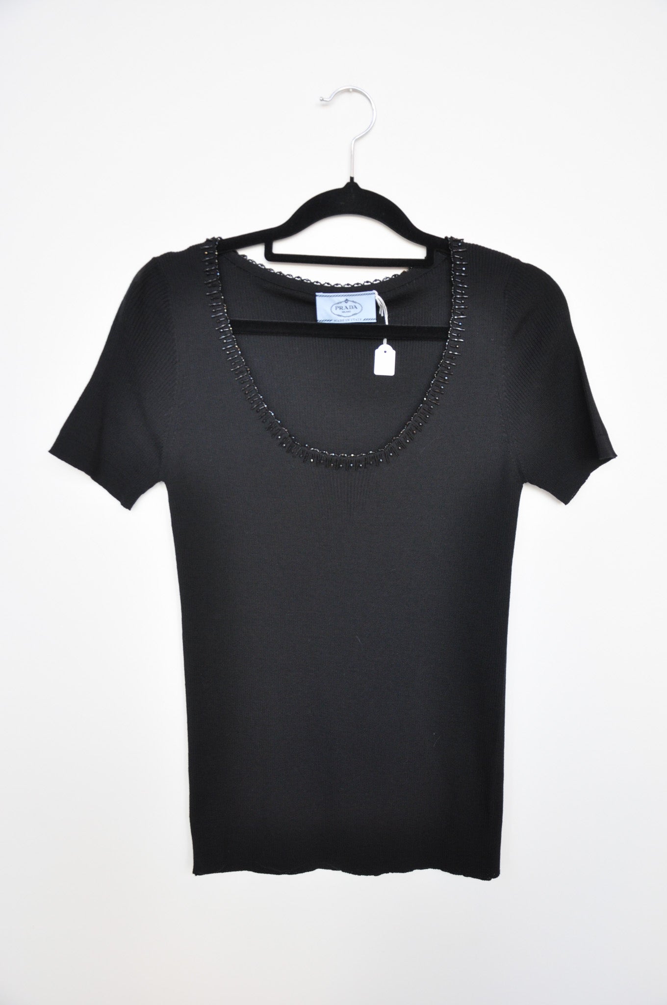 Prada Beaded Knit T-Shirt - Black