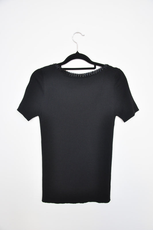Prada Beaded Knit T-Shirt - Black